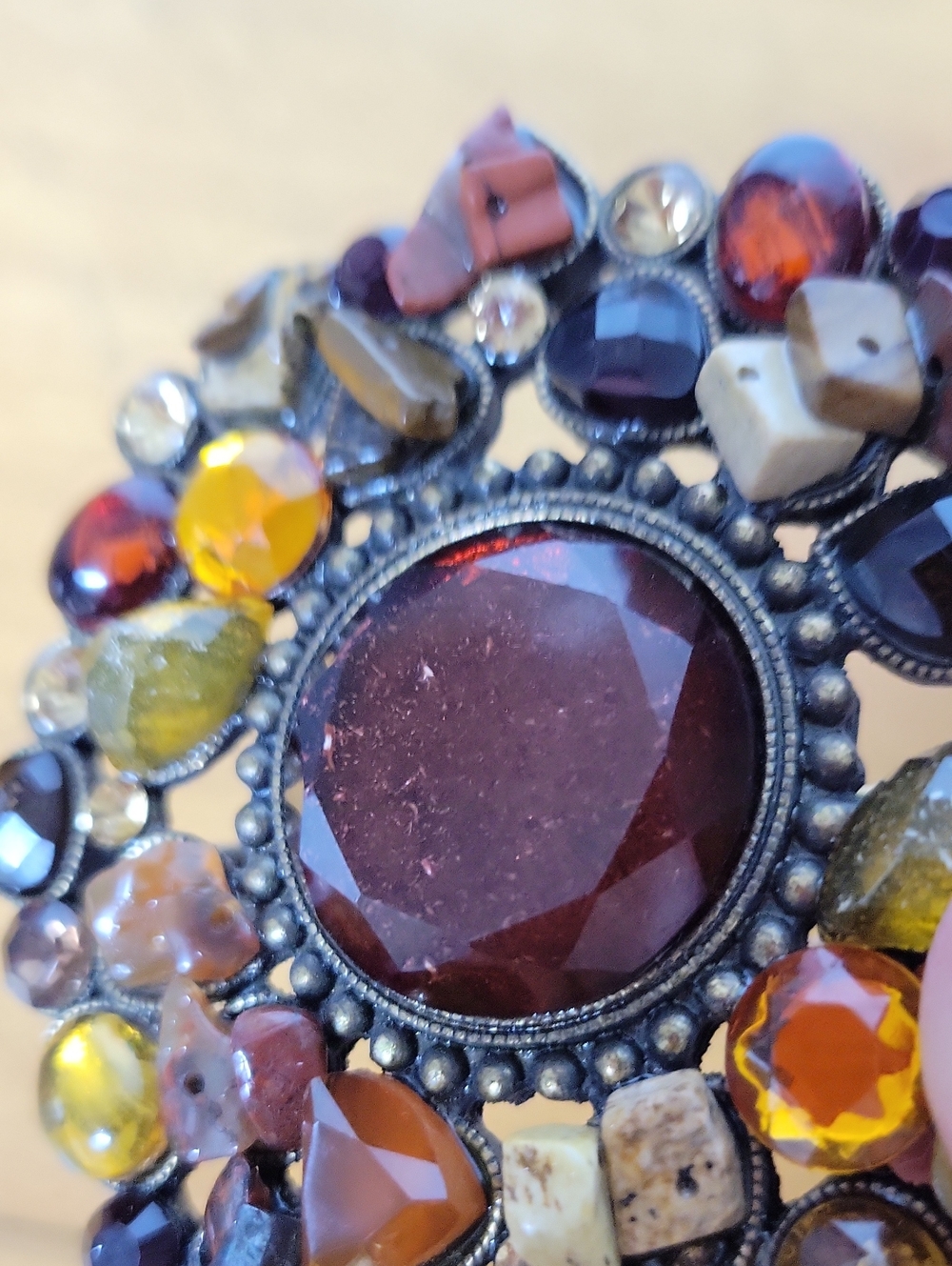 Chico's Statement Belt Buckle Amber Burgundy Mixed Stone Rhinestone Boho Western - Picture 9 of 10